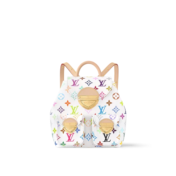 精品高仿 LV 村上隆 Venice 白三彩 雙肩後背包 M13081-主圖