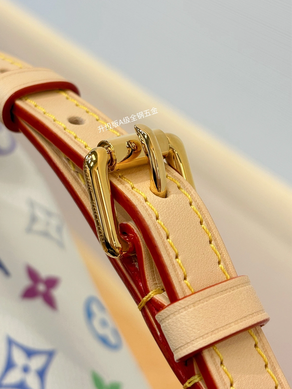 精品高仿 LV 村上隆 Venice 白三彩 雙肩後背包 M13081 實拍細節全鋼五金扣子