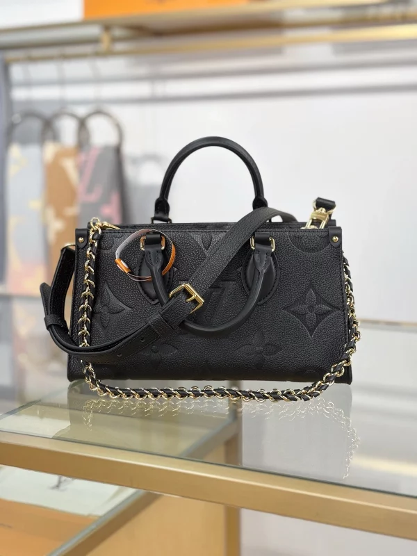 頂級a貨 LV OnTheGo 黑色壓花 單肩手提 托特包 M23640 實拍照片正面