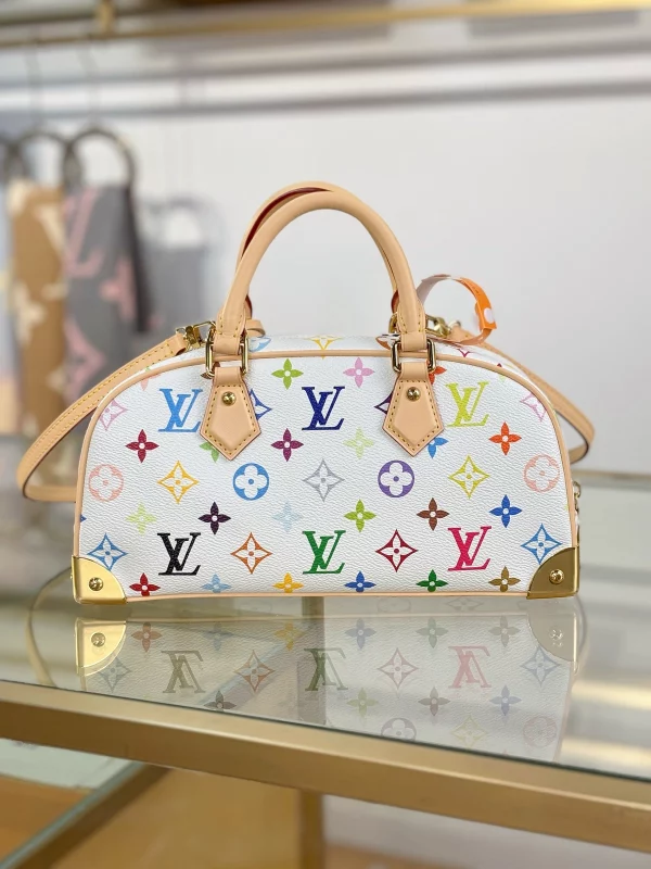 頂級a貨 LV 村上隆 Handbag East West 白三彩 單肩手提 托特包 M13084 實拍照片背面