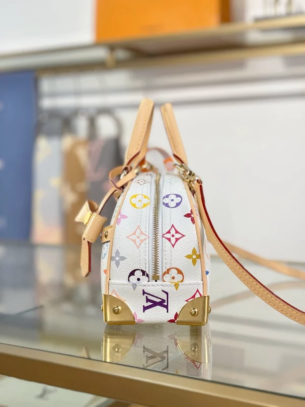 頂級a貨 LV 村上隆 Handbag East West 白三彩 單肩手提 托特包 M13084 實拍照片側面