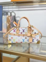 頂級a貨 LV 村上隆 Handbag East West 白三彩 單肩手提 托特包 M13084 實拍照片正面