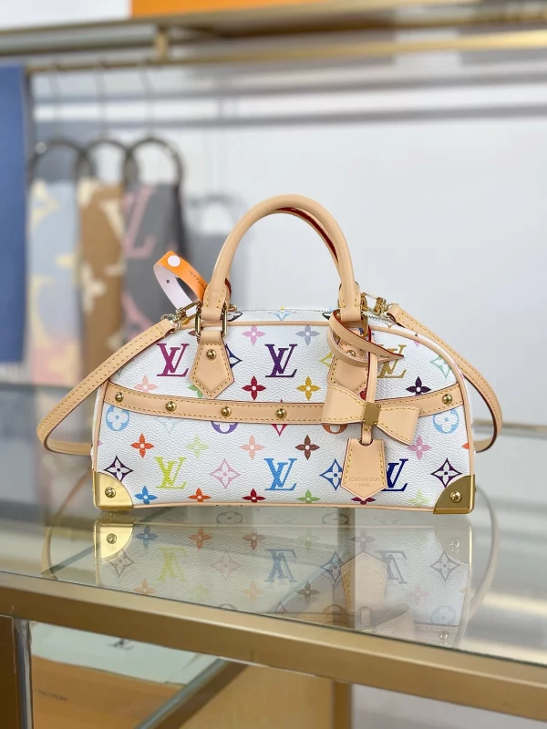 頂級a貨 LV 村上隆 Handbag East West 白三彩 單肩手提 托特包 M13084 實拍照片正面