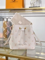 頂級原單 LV Neonoe 奶杏色 提花 單肩斜挎 水桶包 M14401 實拍照片正面