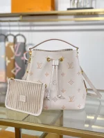 頂級原單 LV Neonoe 奶杏色 提花 單肩斜挎 水桶包 M14401 實拍照片正面