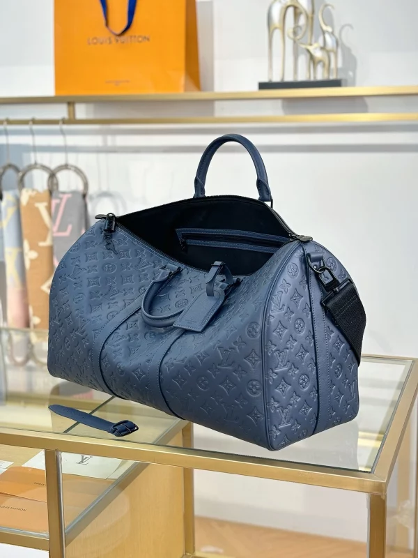 頂級複刻 LV Keepall Bandoulière 50 深藍色 斜背手提 旅行包 M14840 實拍照片側面