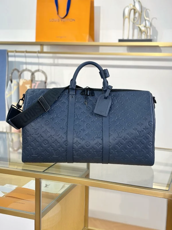 頂級複刻 LV Keepall Bandoulière 50 深藍色 斜背手提 旅行包 M14840 實拍照片正面