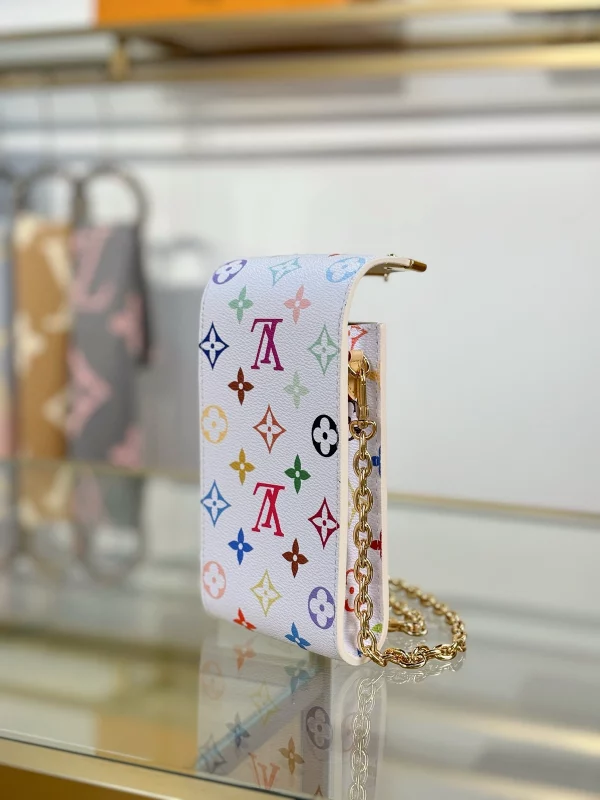 頂級高仿 LV村上隆 Phone Pouch Métis 白三彩 鏈條 手機包M14098 實拍照片背面