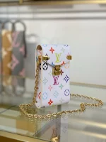 頂級高仿 LV村上隆 Phone Pouch Métis 白三彩 鏈條 手機包M14098 實拍照片側面
