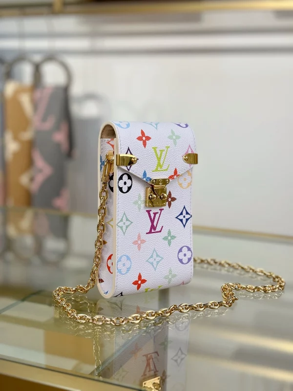 頂級高仿 LV村上隆 Phone Pouch Métis 白三彩 鏈條 手機包M14098 實拍照片側面