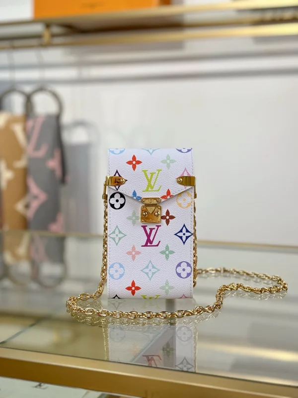 頂級高仿 LV村上隆 Phone Pouch Métis 白三彩 鏈條 手機包M14098 實拍照片側面