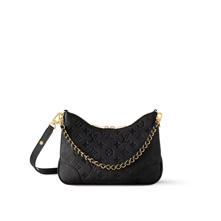 Click to view full screen 高仿包包 LV Boulogne PM 黑色壓花 鏈條皮帶雙肩帶 牛角包 M12930 實拍照片正面4-1