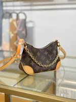 高仿包包 LV Boulogne 老花 鏈條單肩 小牛角包 M25519 實拍照片側面