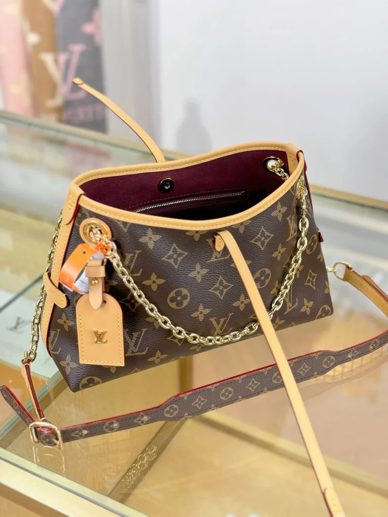 Click to view full screen 高仿包包 LV CarryAll BB 老花色 單肩斜挎包 M13014 實拍照片側面