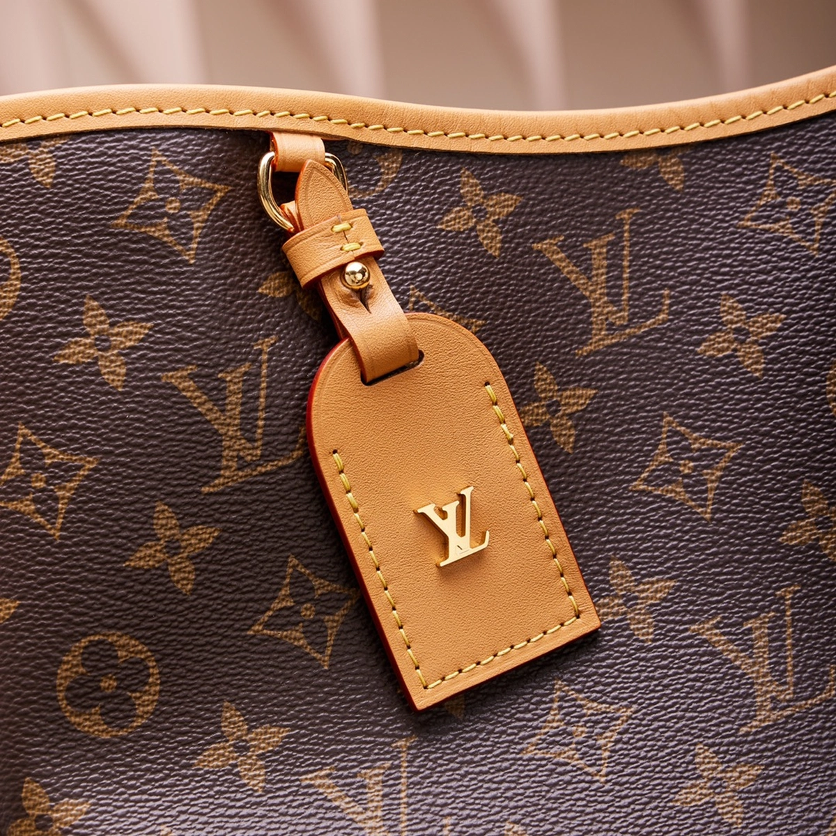 高仿包包 LV CarryAll MM 老花色 單肩斜挎包 M46197 實拍細節吊牌