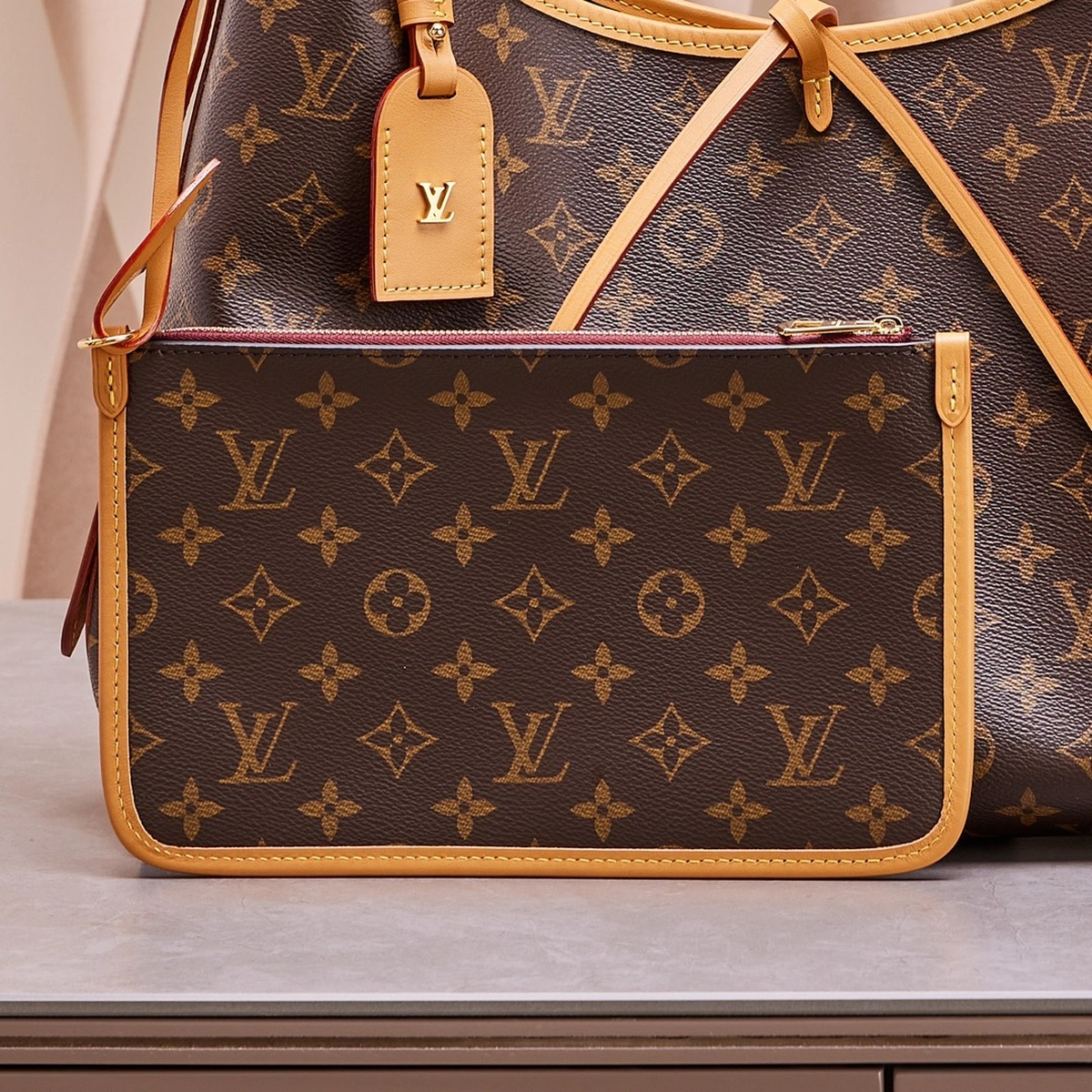 高仿包包 LV CarryAll MM 老花色 單肩斜挎包 M46197 實拍細節小錢包