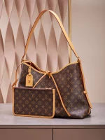 高仿包包 LV CarryAll MM 老花色 單肩斜挎包 M46197 實拍照片 側面