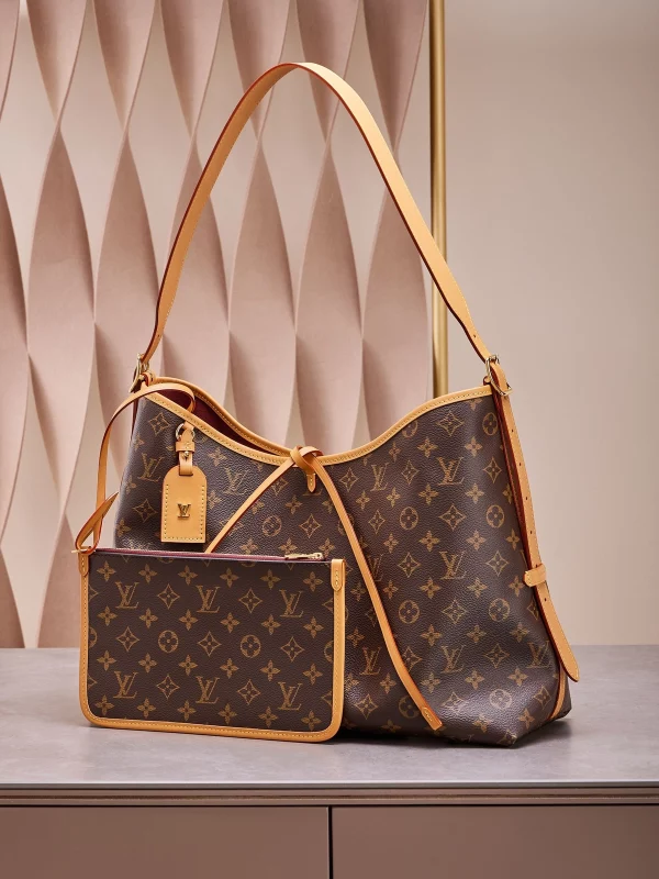 高仿包包 LV CarryAll MM 老花色 單肩斜挎包 M46197 實拍照片 側面