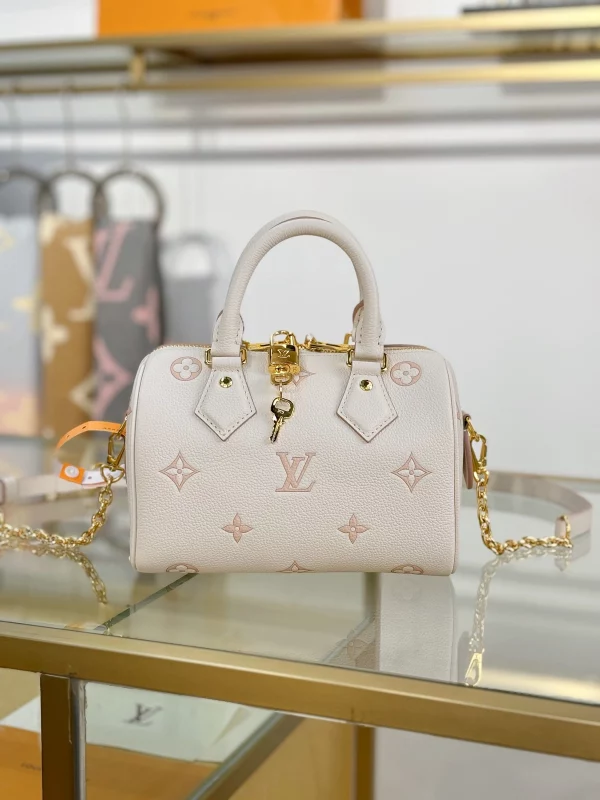 高仿精品 LV Speedy20 草莓牛奶提花 單肩手提 旅行包 M14291 實拍照片正面