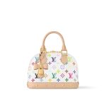 高仿精品 LV 村上隆 Alma BB 白三彩 斜背手提 貝殼包 M13078- 主圖1