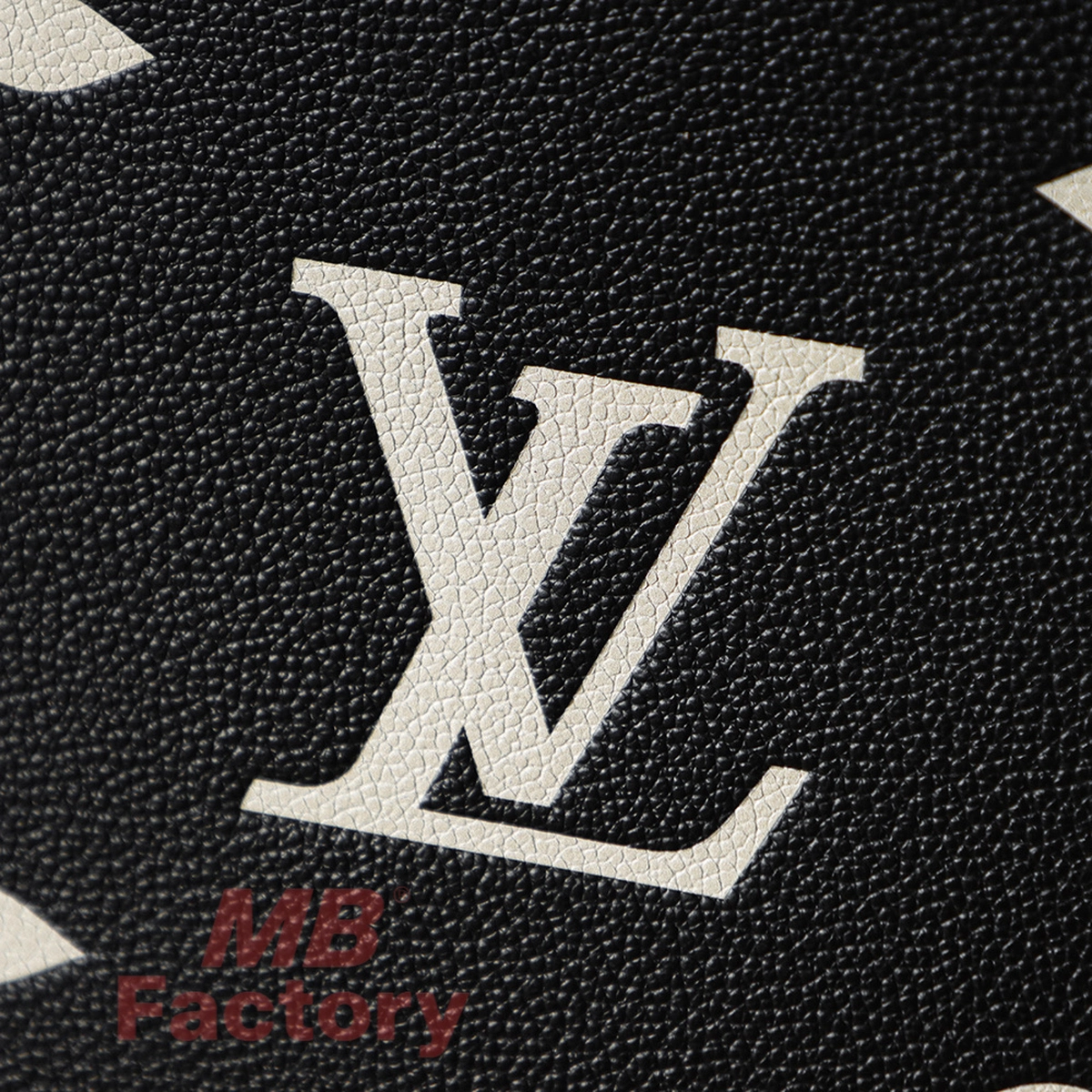 LV onthego中號黑白色托特包實拍細節壓花特寫
