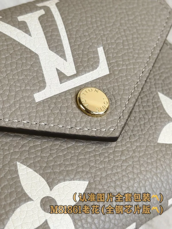 超級高仿 LV Victorine 黑色 壓花 短款 三折扣子 零錢包 M81861 實拍照片全鋼五金扣子