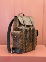 高仿奢侈品 LV Christopher MM 老花 印花 中號雙肩 後背包 M43735 實拍照片側面