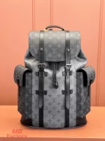高仿奢侈品 LV Christopher MM 黑色雙拼色 印花 中號雙肩 後背包 M45419 實拍照片正面