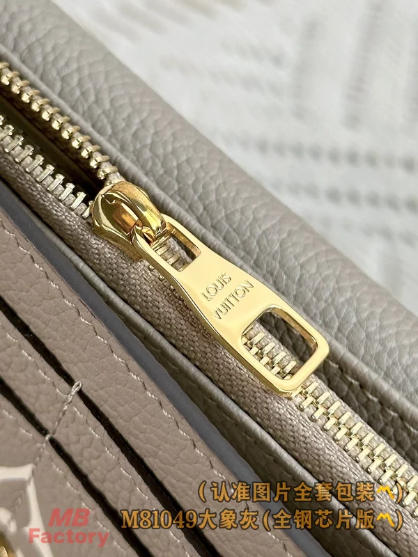 高仿精品 LV Sarah 大象灰 壓花 扣子長款錢包 M81049 實拍照片全鋼五金拉鏈