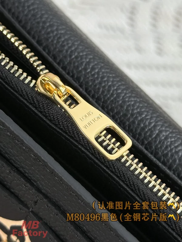 高仿精品 LV Sarah 黑色 壓花 扣子長款錢包 M80496 實拍照片全鋼五金拉鏈