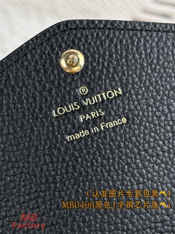 高仿精品 LV Sarah 黑色 壓花 扣子長款錢包 M80496 實拍照片LOGO