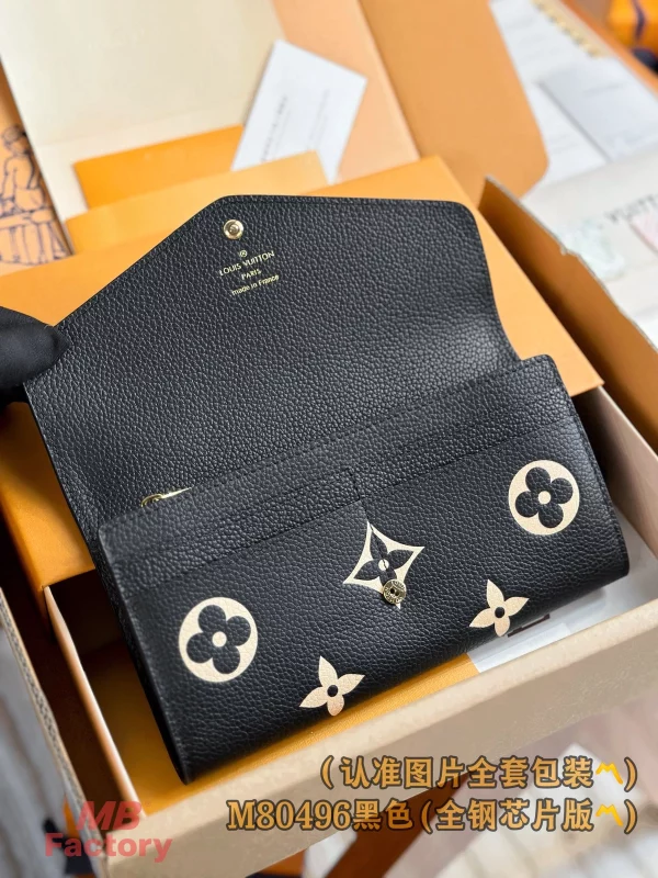 高仿精品 LV Sarah 黑色 壓花 扣子長款錢包 M80496 實拍照片容量