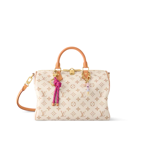 高仿精品 LV Speedy30 白花沙丘色 粉紅色 單肩 斜背 旅行包 M15108 主圖-1